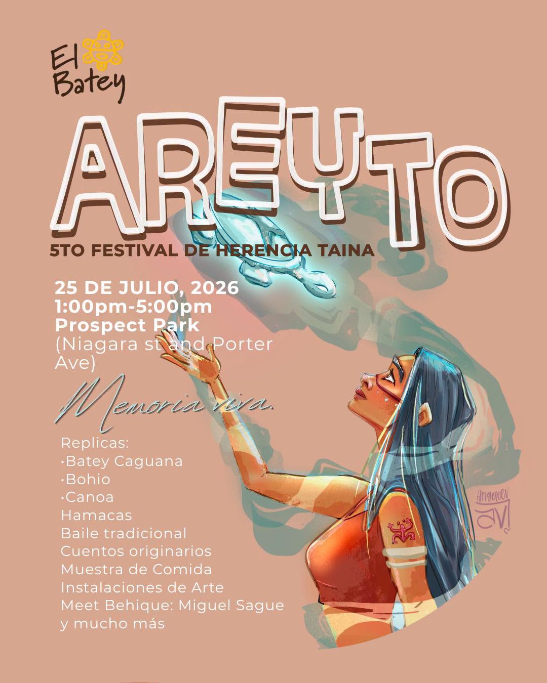 Areyto Taíno Heritage Festival flyer, July 25 2026, Prospect Park Buffalo